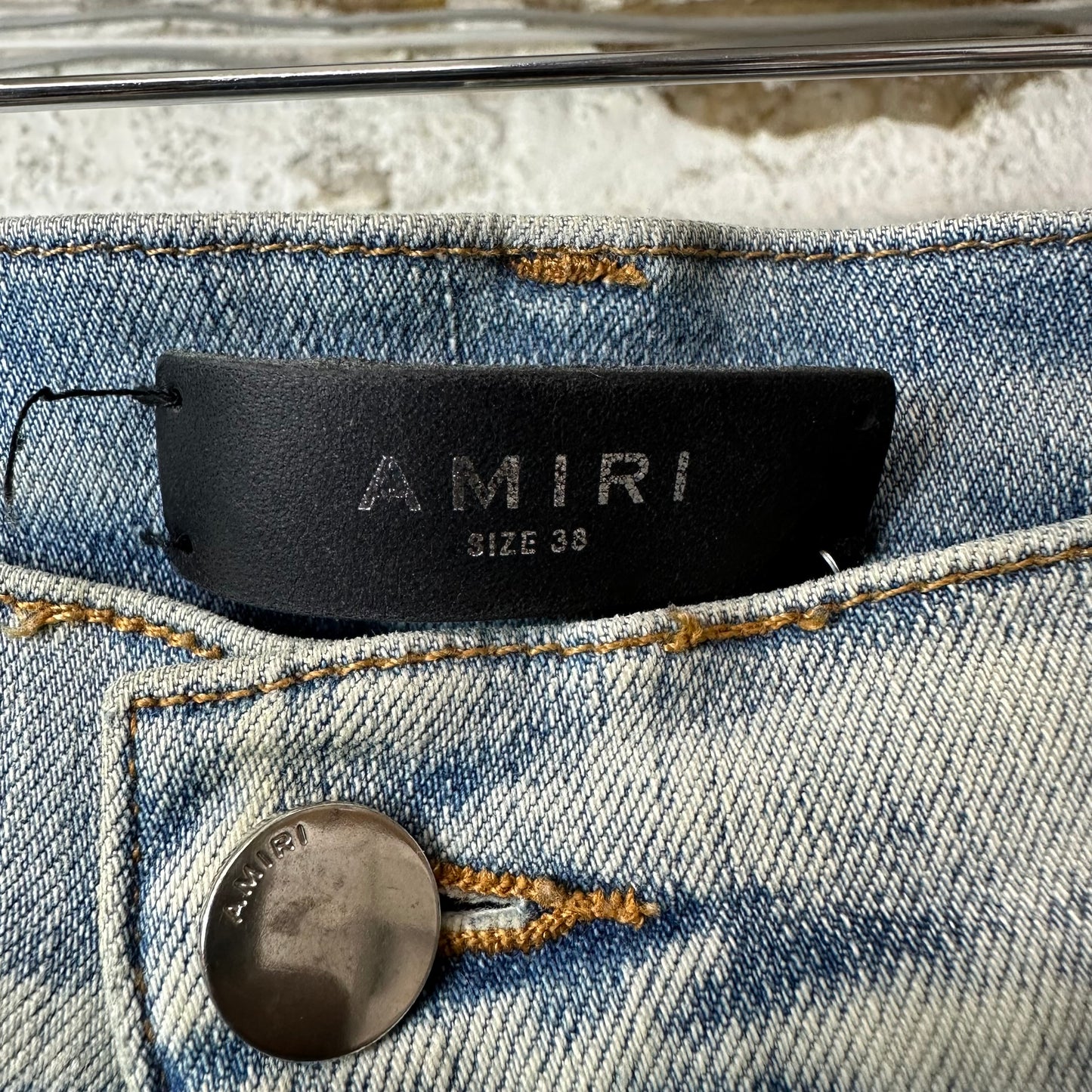 Amiri MX1 Multicolor Paisley Patches Blue Denim Jeans Sz 38