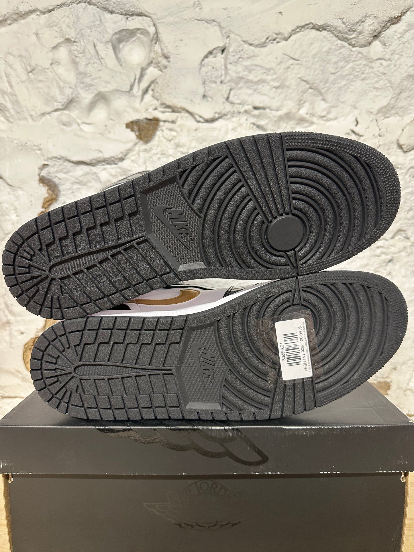 Air Jordan 1 Mid Patent Black White Gold Sz 14 DS