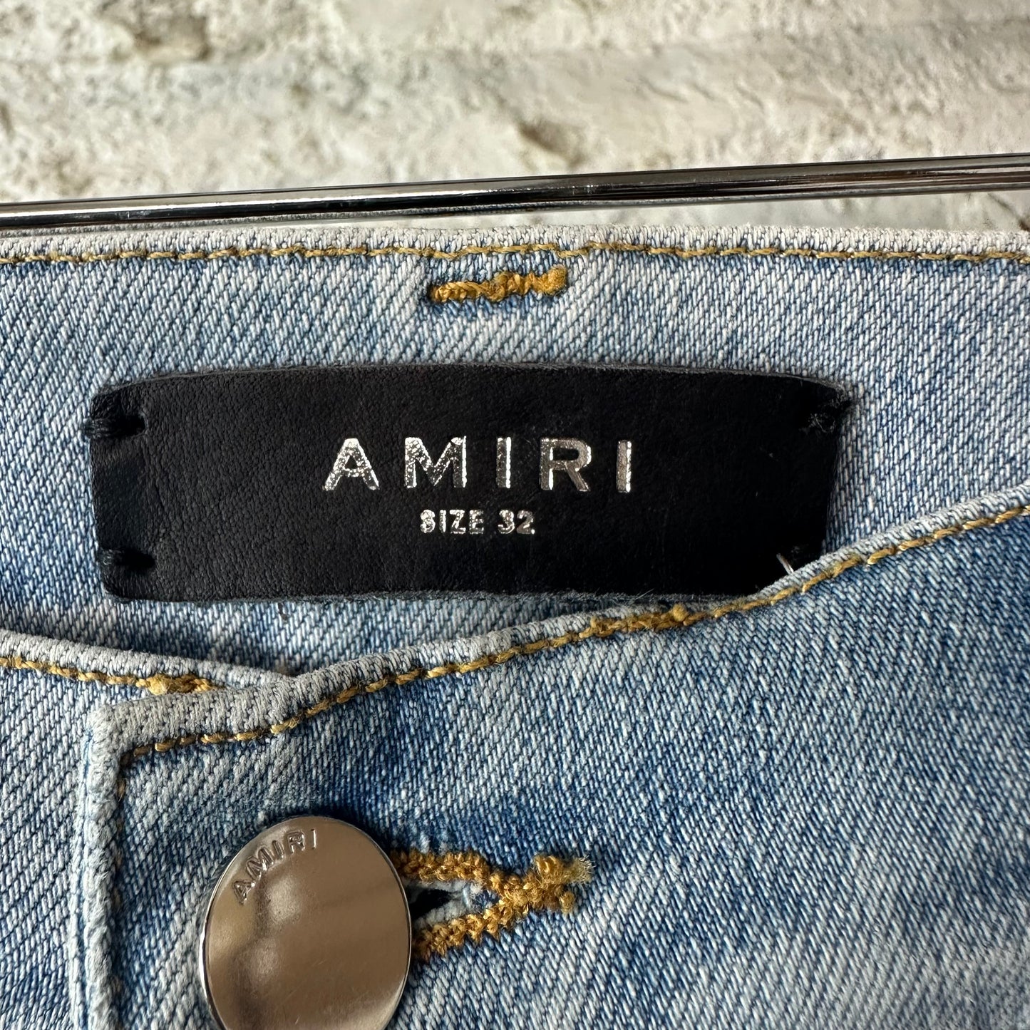 Amiri MX1 Yellow Suede Blue Denim Jeans Sz 32