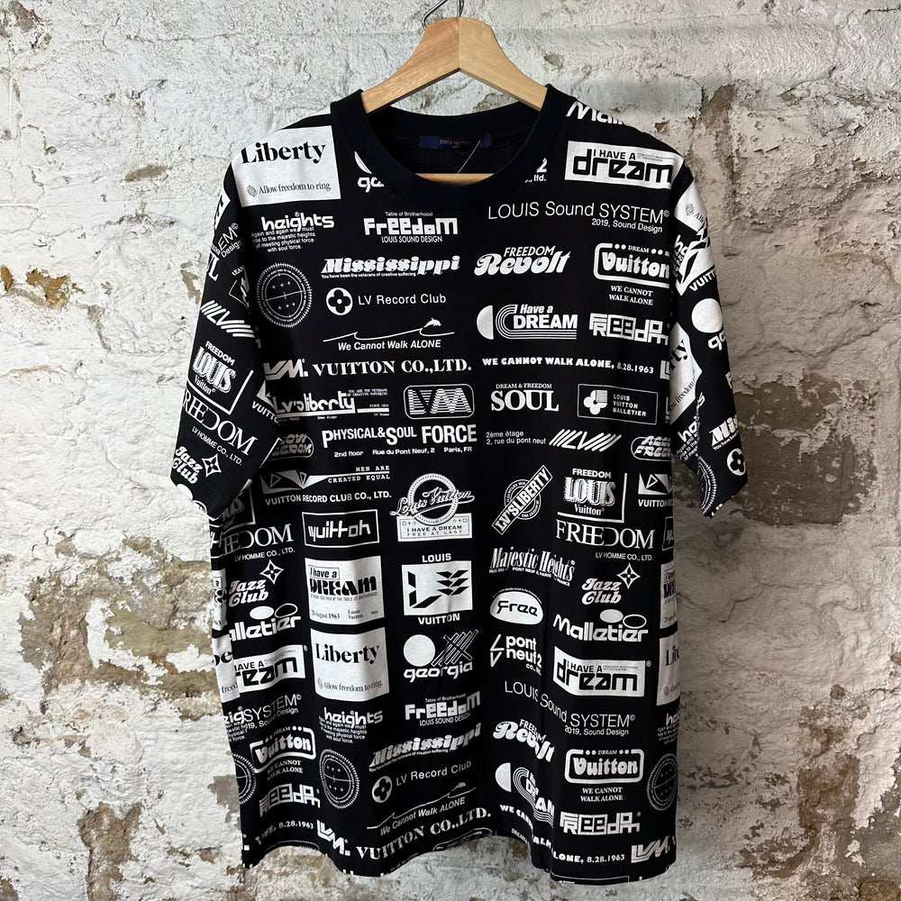 Louis Vuitton White AOP Logos Black T-Shirt Sz XL