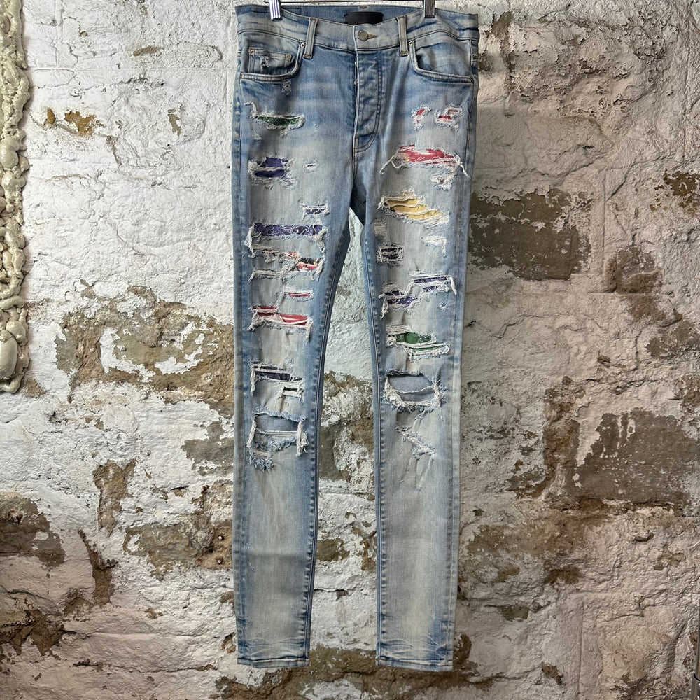 Amiri Multicolor Paisley Blue Denim Jeans Sz 32