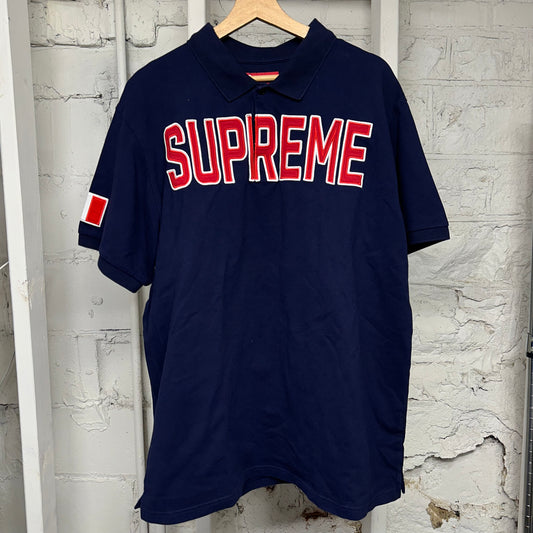 Supreme Twill Aplique Navy Spellout Polo Sz XL