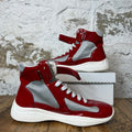 Prada Americas Cup High Red Patent Gray Sneaker Sz 8 No Box
