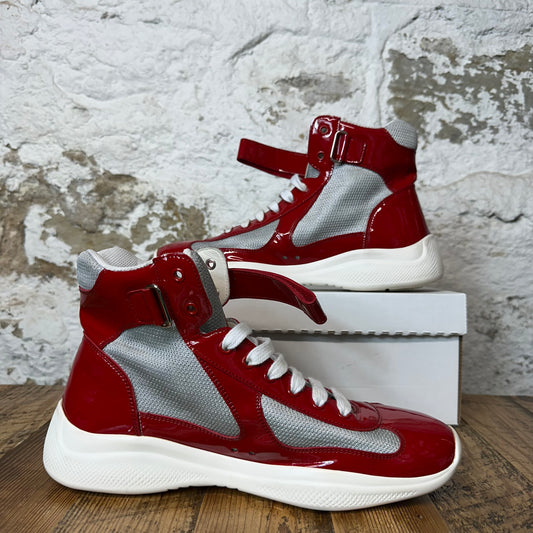 Prada Americas Cup High Red Patent Gray Sneaker Sz 8 No Box