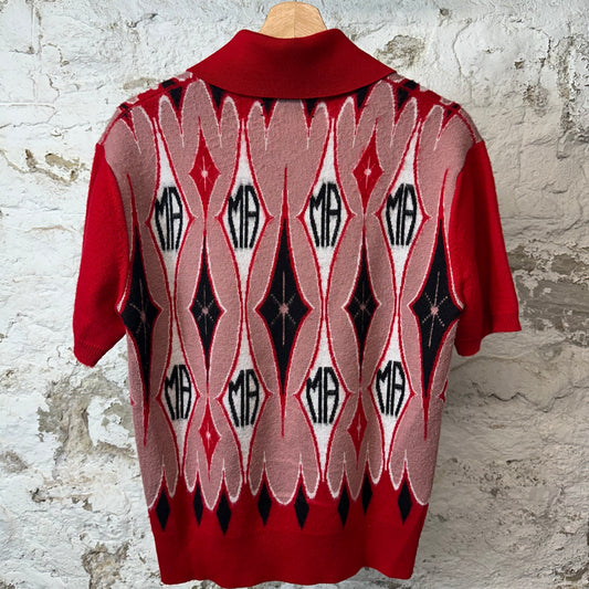 Amiri Argyle Jacquard Red Polo Shirt Sz S