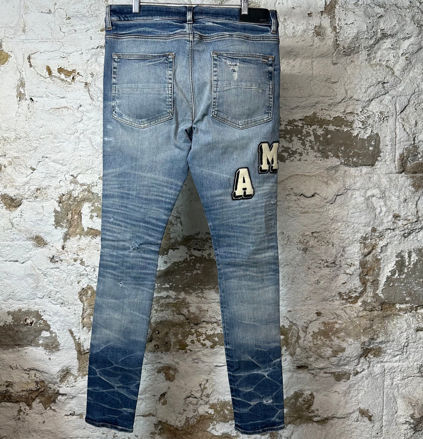 Amiri Varsity Distressed Blue Denim Jeans Sz 36