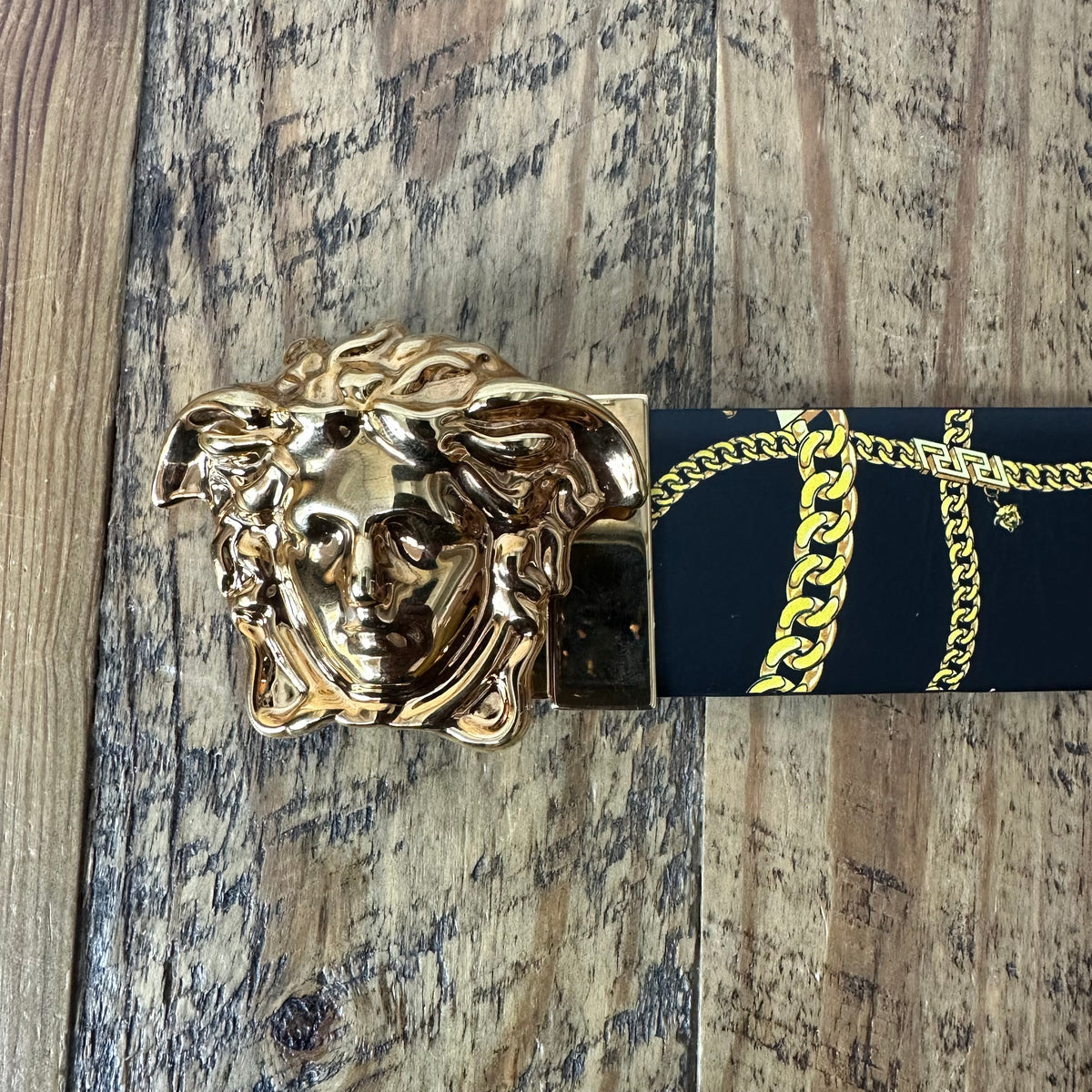 Versace La Medusa Chain Print Black Belt Sz (100/40)