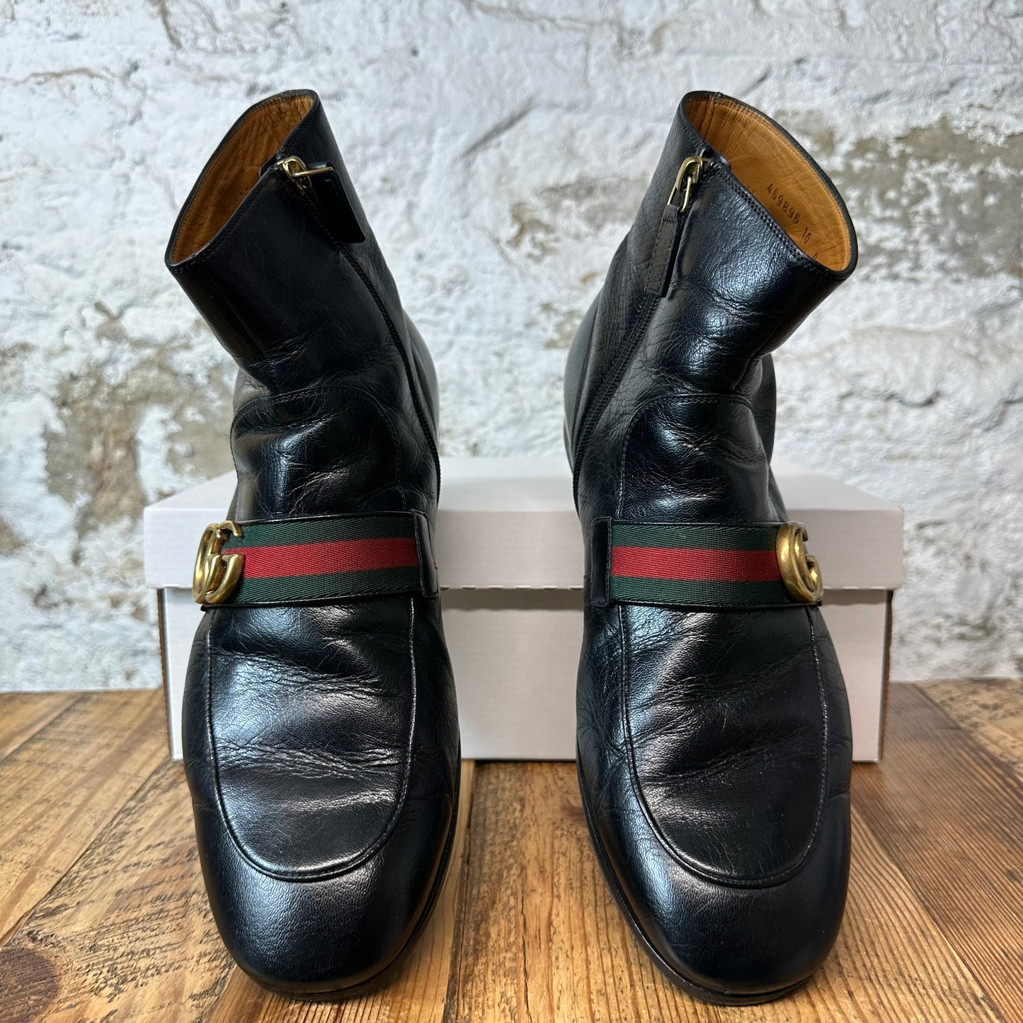 Gucci High Donnie Web Black Leather Boot Sz 10