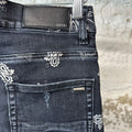 Amiri Knee Rip White Paisley Print Black Denim Jeans Sz 30