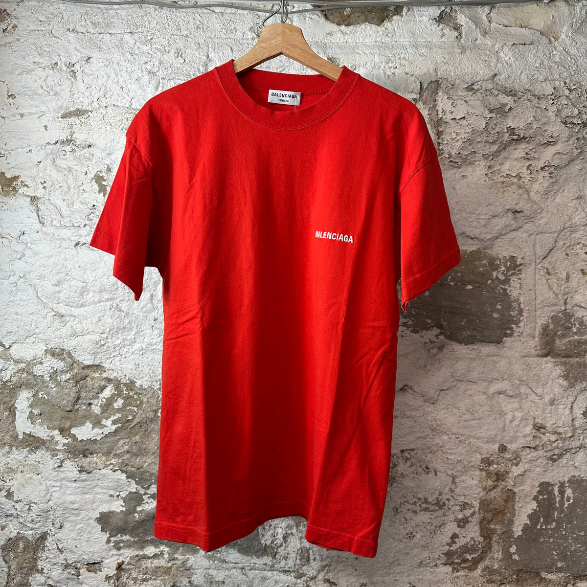 Balenciaga White Embroidered Spellout Red T-Shirt Sz S