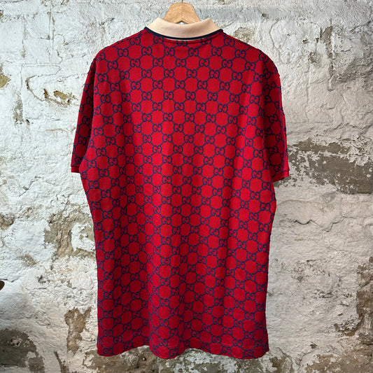 Gucci Navy GG Monogram Polo Shirt Red Sz XXL