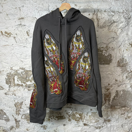 Who Decides War Flame Stained Glass Hoodie Grey Sz L