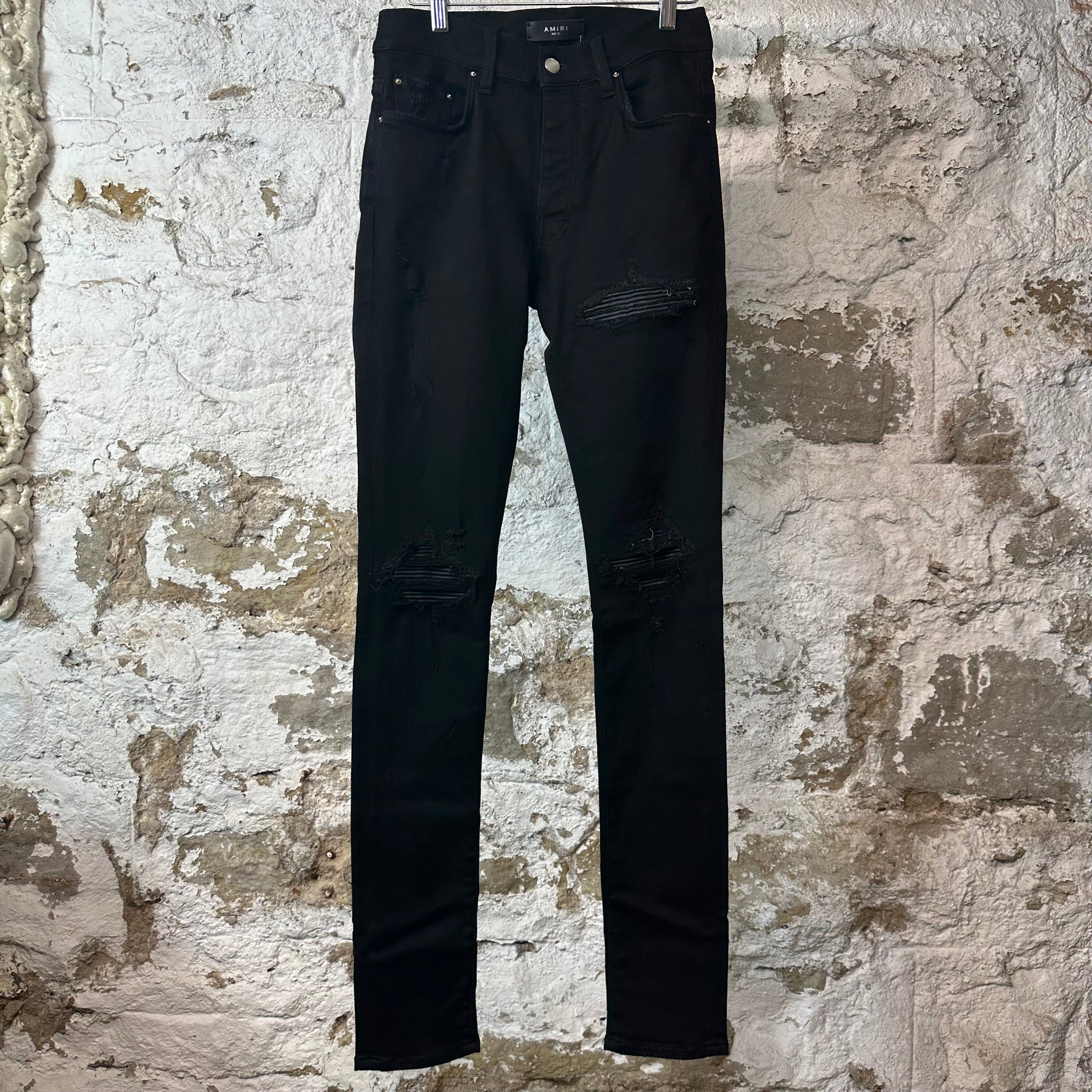Amiri MX1 Black Leather Black Denim Jeans Sz 29