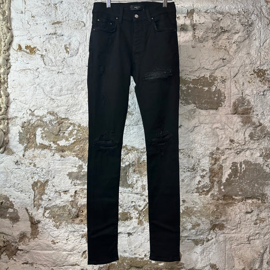Amiri MX1 Black Leather Black Denim Jeans Sz 29
