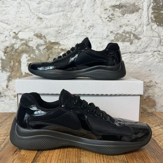 Prada Americas Cup Triple Black Patent Sneaker Sz 8
