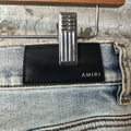 Amiri MX1 Black Leather Washed Blue Denim Jeans Sz 31