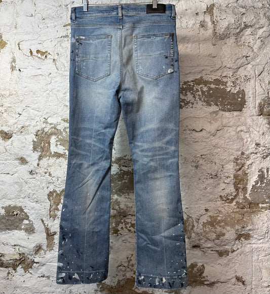 Amiri Paint Splatter Flare Blue Denim Jeans Sz 33