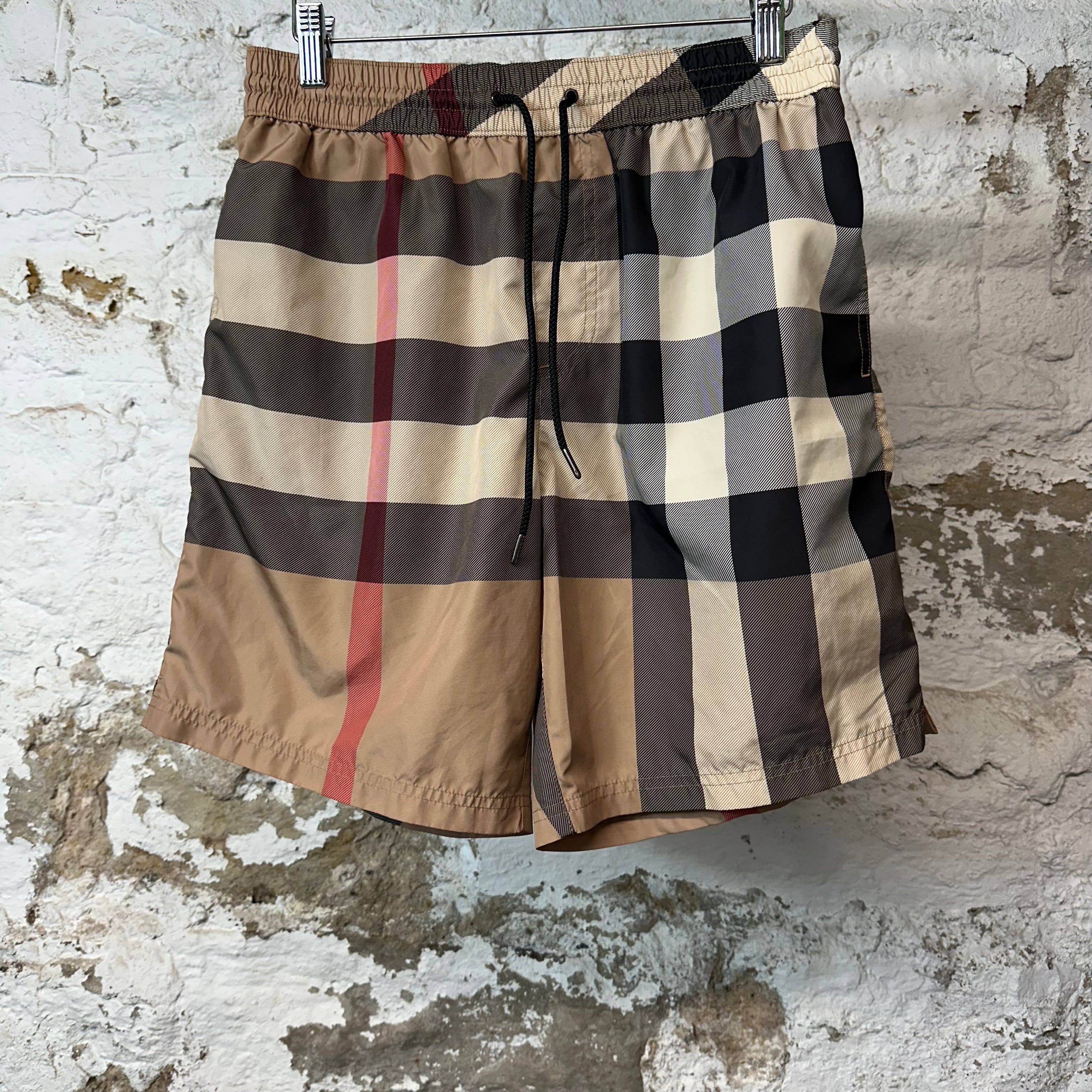 Burberry Tan Plaid Swim Trunks Sz S