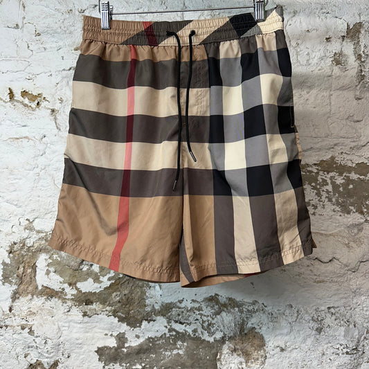 Burberry Tan Plaid Swim Trunks Sz S