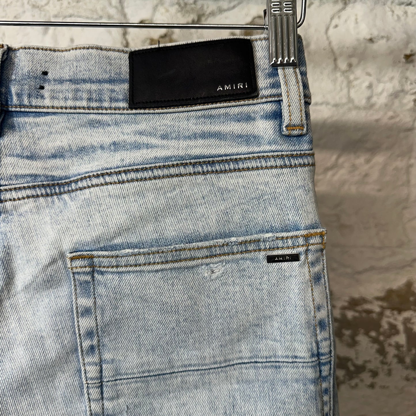 Amiri Blue Varsity Patch Washed Blue Denim Jeans Sz 29