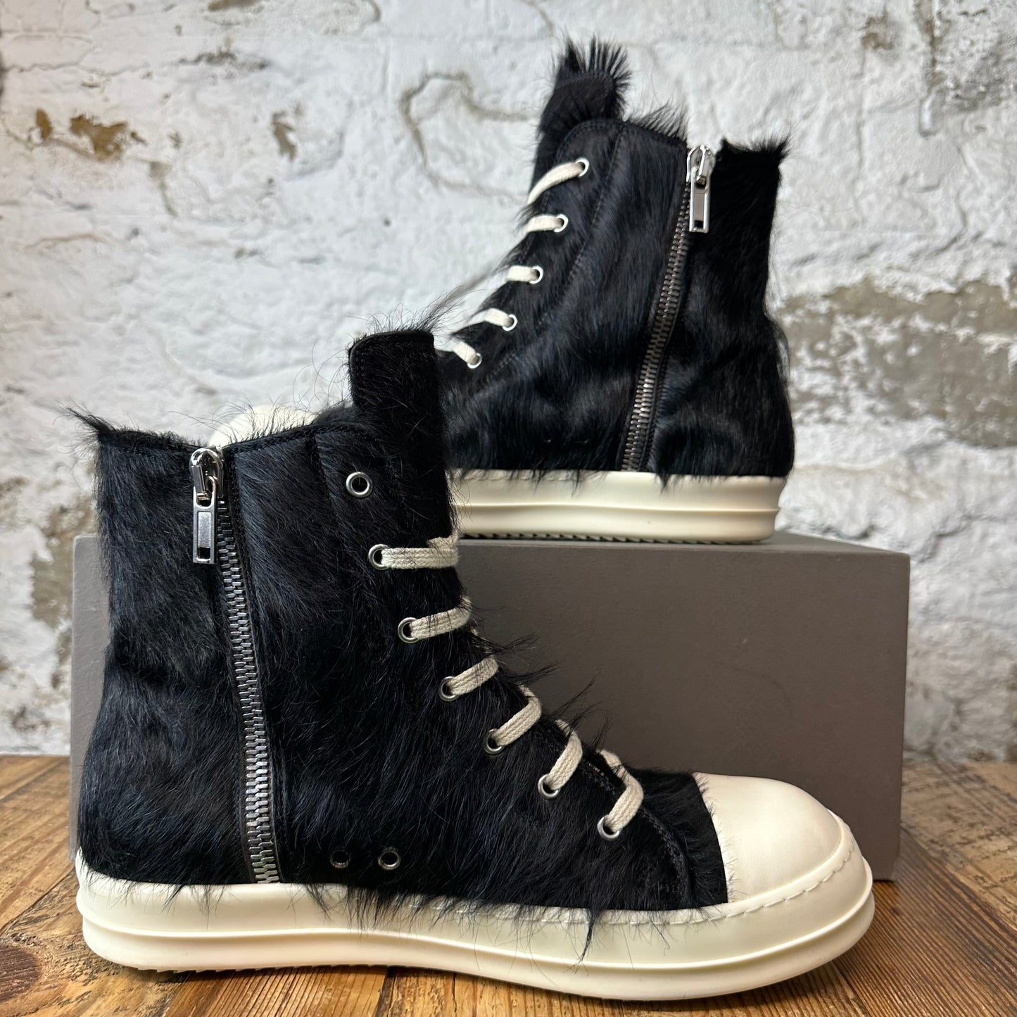 Rick Owens High Pony Hair Black Milk Sneaker Sz 11 (44)