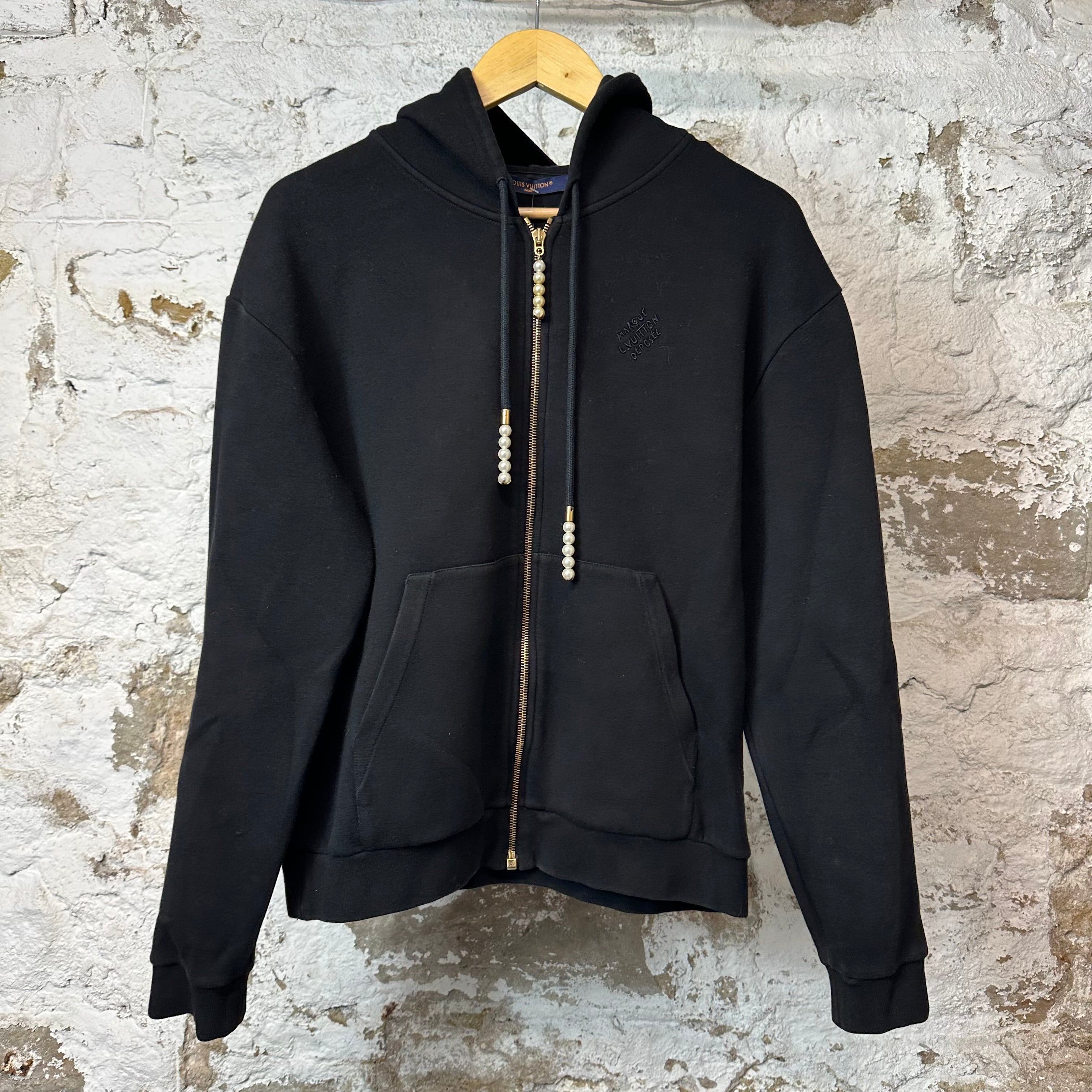 Louis Vuitton Emroidered Beaded Zip Up Hoodie Black Sz M
