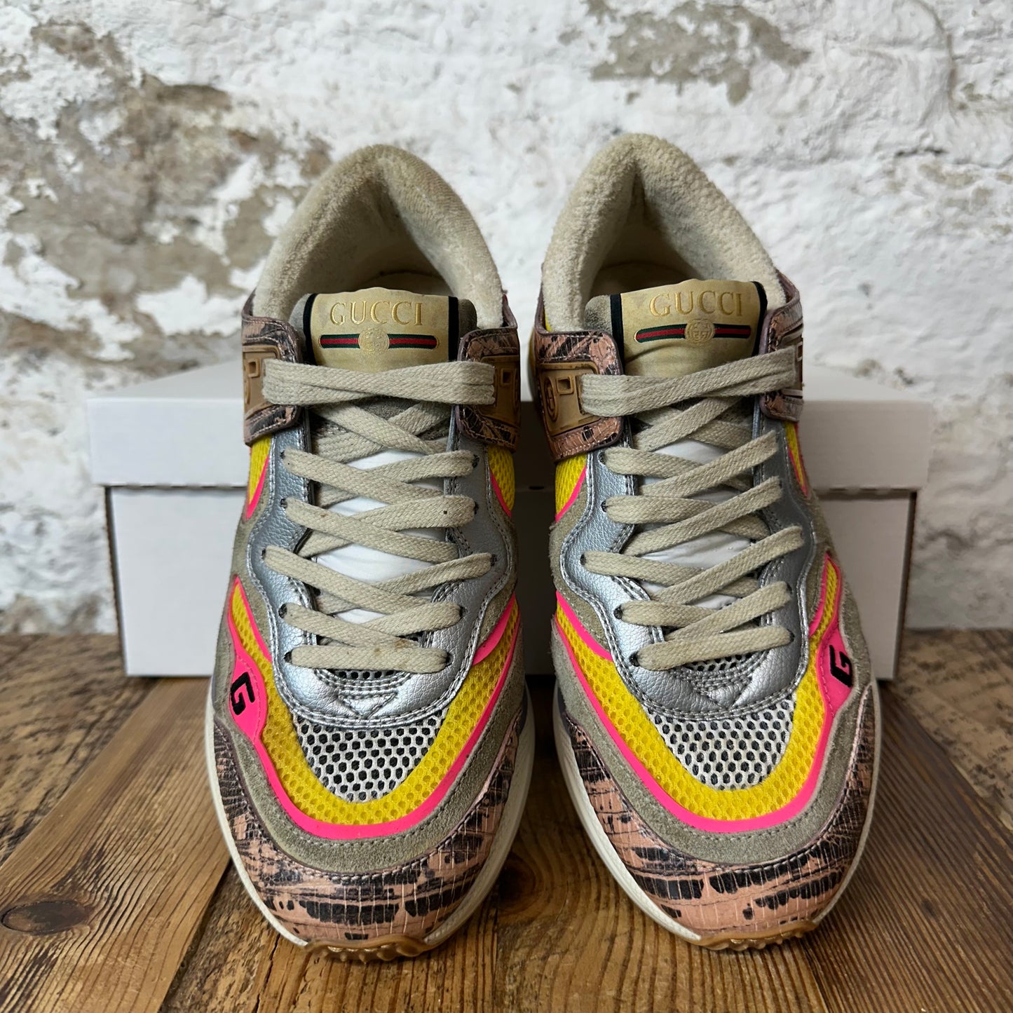 Gucci Ultrapace Pink Yellow Grey Sneaker Sz 5 (37)