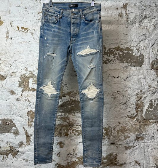 Amiri MX1 Cream Suede Blue Denim Jeans Sz 30