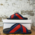 Gucci Blue Red Strap Black Rubber Slide Sz 9