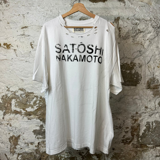 Satoshi Luke Destroyed White T-Shirt Sz XL