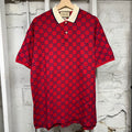 Gucci Blue GG Monogram Red Polo Shirt Sz XXXL (Fits XL)