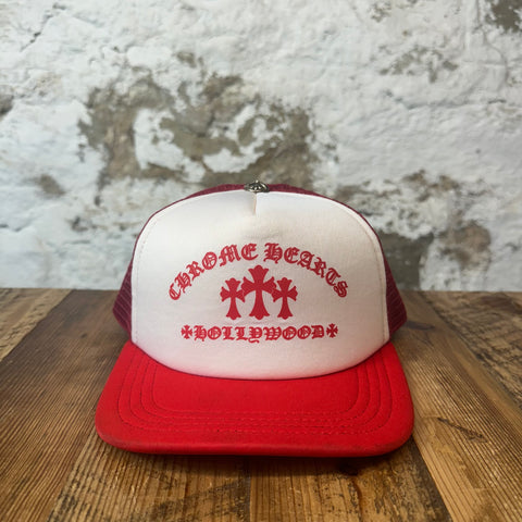 Chrome Hearts Triple Cross Red White Trucker Hat