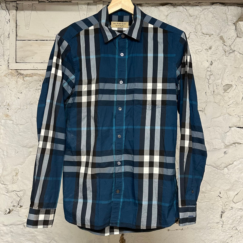 Burberry Blue Plaid Button Up Sz S