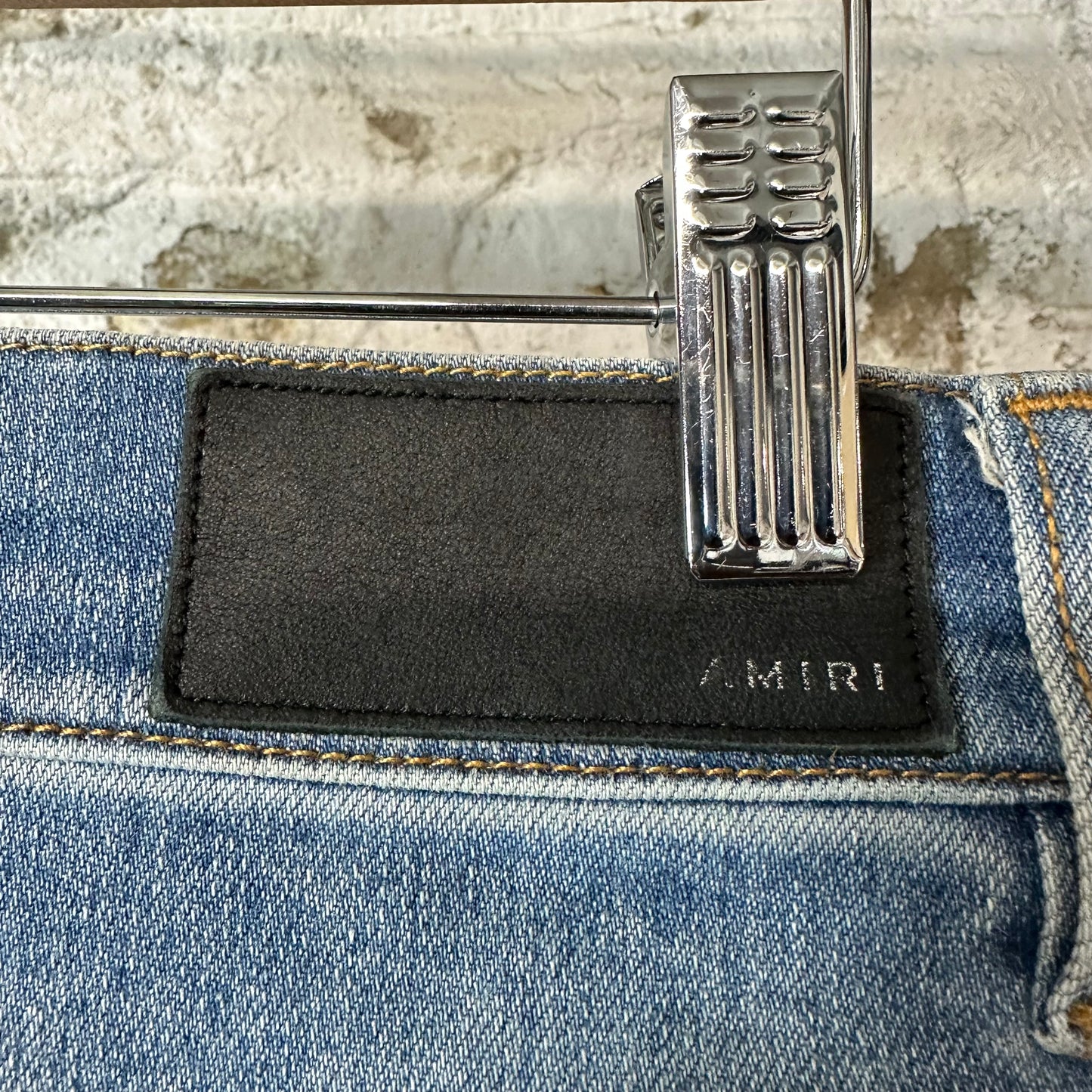 Amiri MX1 Cream Suede Blue Denim Jeans Sz 30