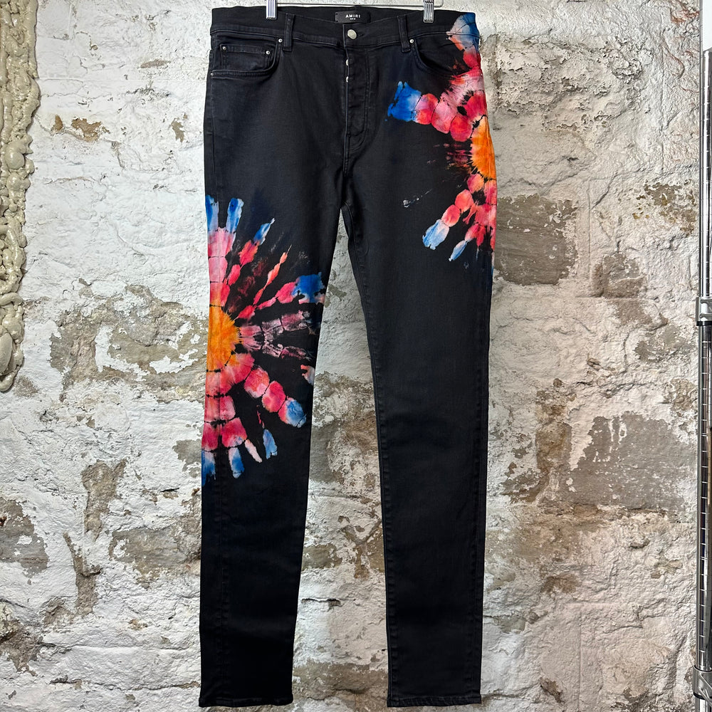 Amiri Tie Dye Splash Black Denim Jeans Sz 38
