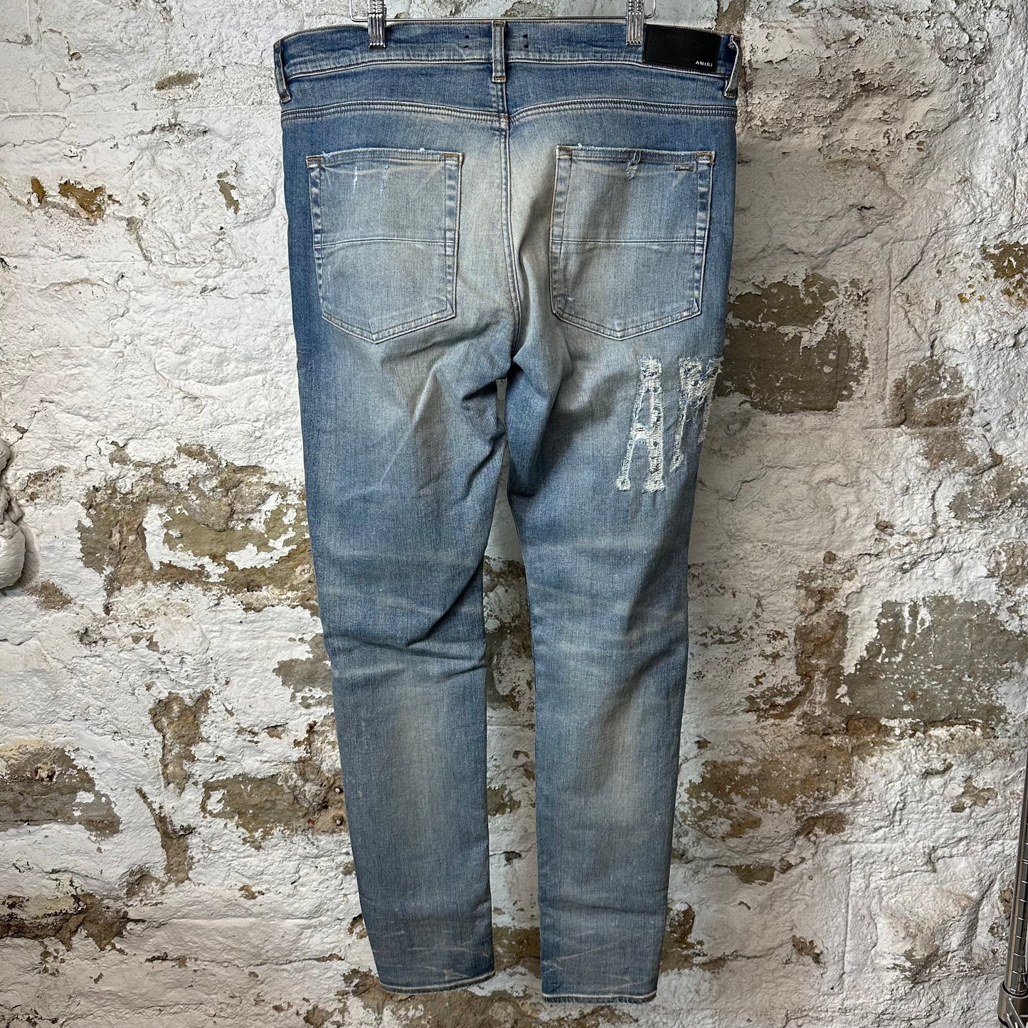 Amiri Distressed Side Spell Blue Denim Jeans Sz 38