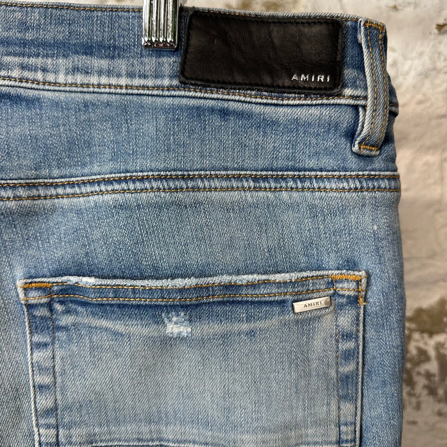 Amiri MX1 Cracked Pink Blue Denim Jeans Sz 36