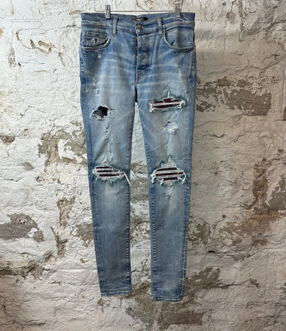 Amiri MX1 Cracked Pink Blue Denim Jeans Sz 32