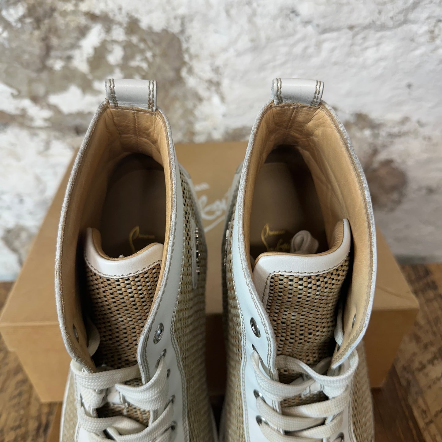 Christian Louboutin High Beige Knit White Sneaker Sz 11 (44)