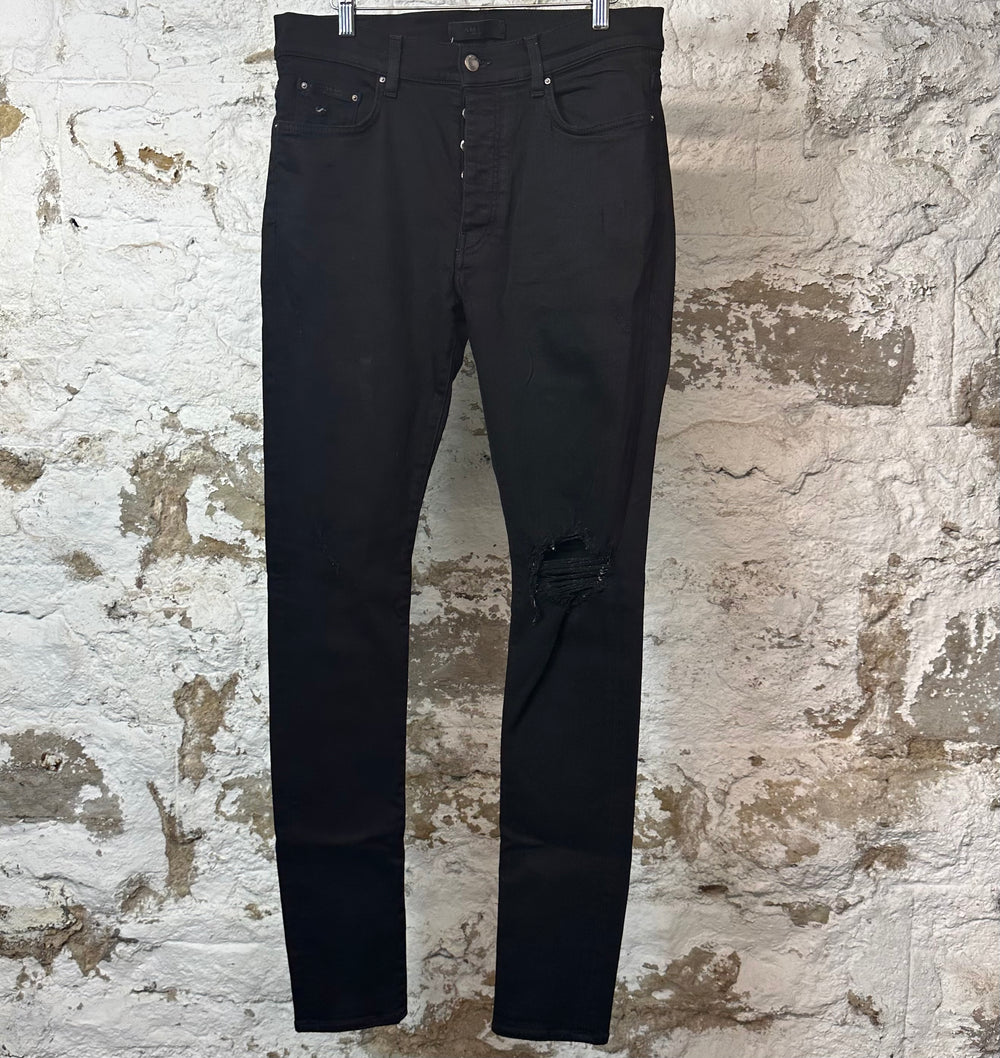 Amiri Knee Hole Plain Black Denim Jeans Sz 34