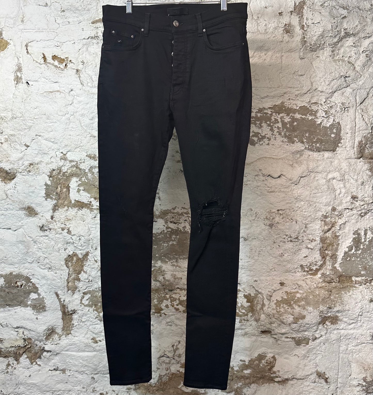 Amiri Knee Hole Plain Black Denim Jeans Sz 34