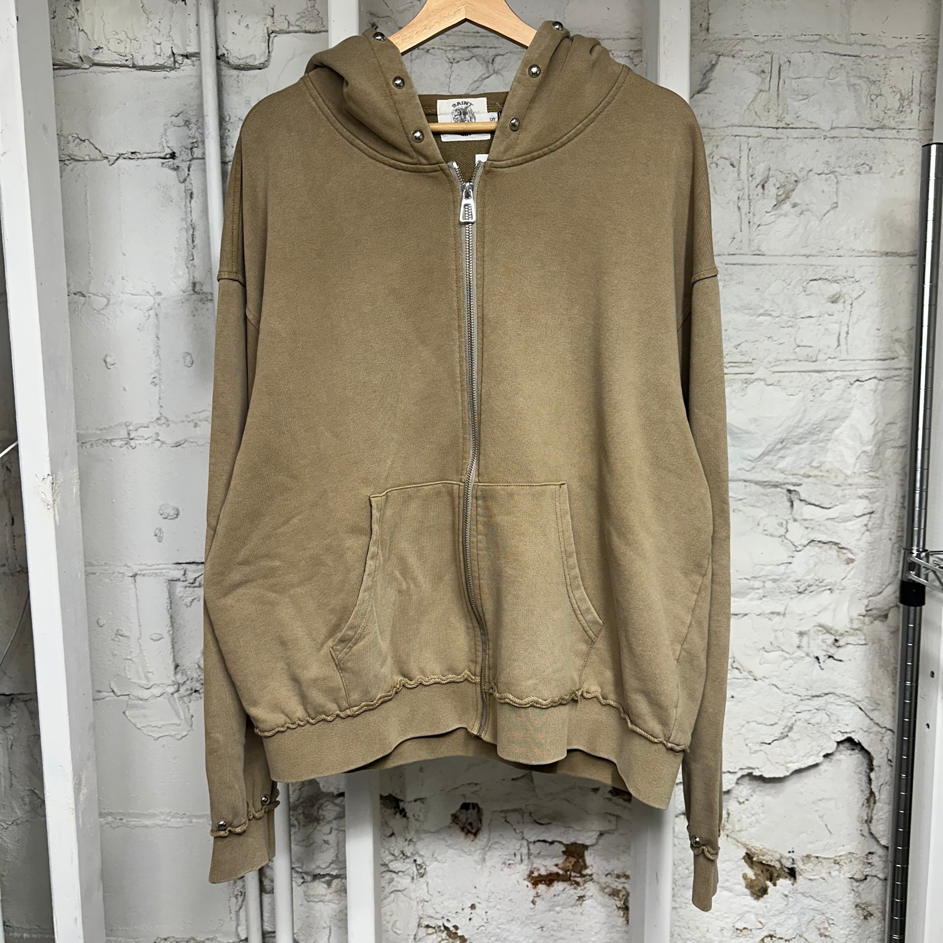 Saint Vanity French Terry Beige Studded Hoodie Sz S