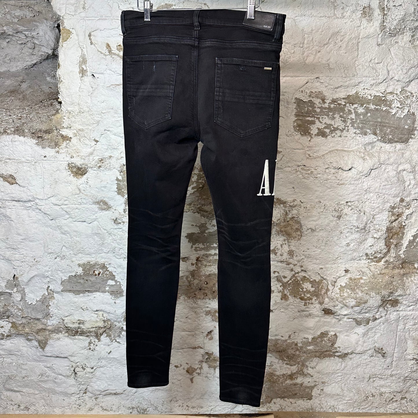 Amiri Stitched Side Spell Black Denim Jeans Sz 34