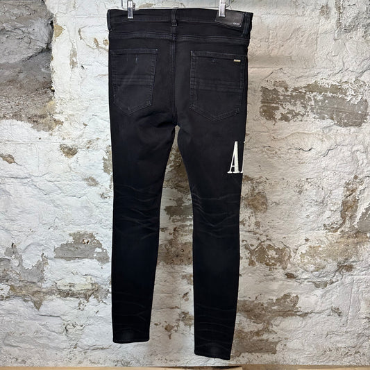 Amiri Stitched Side Spell Black Denim Jeans Sz 34
