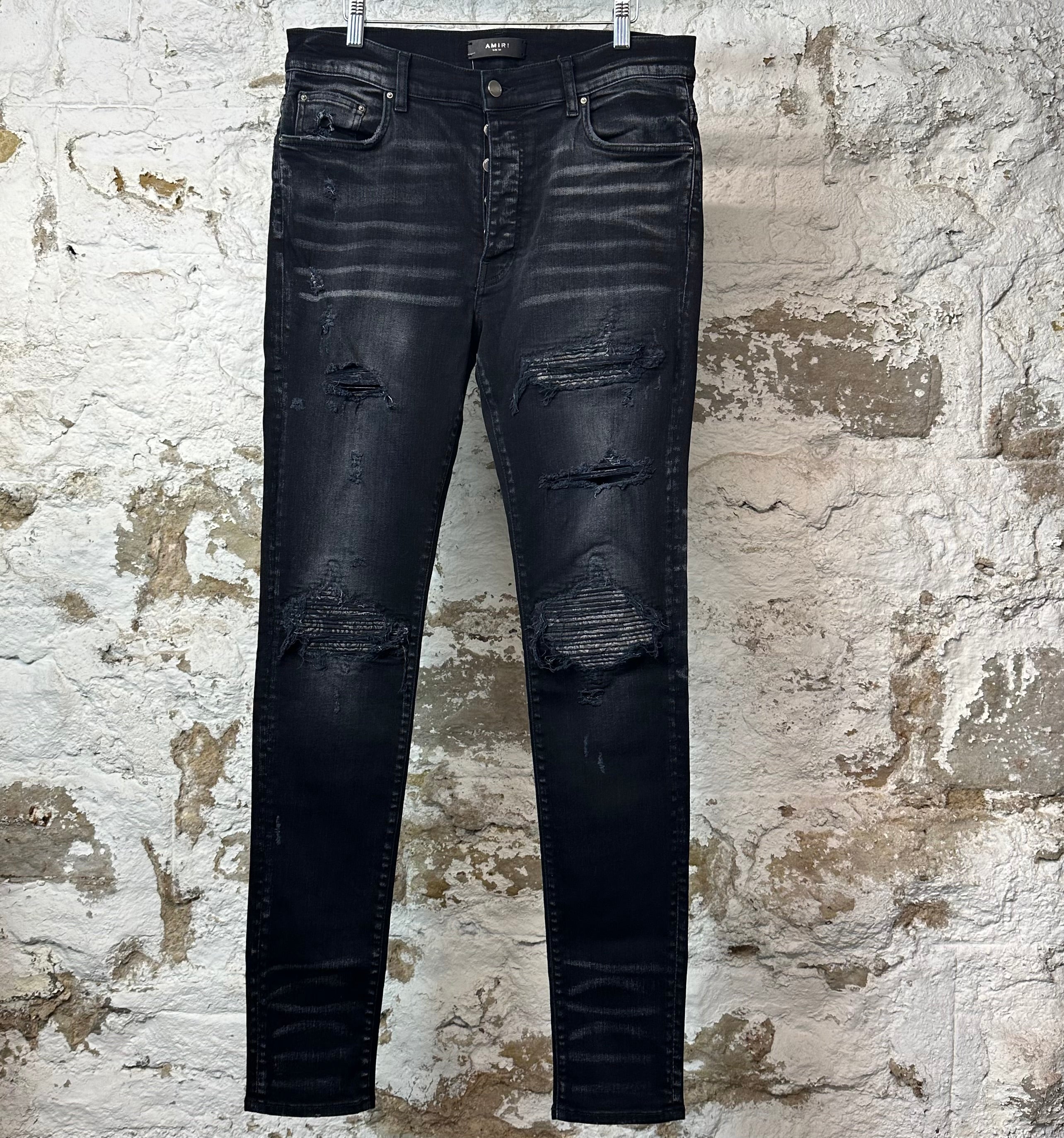 Amiri MX1 Black Gray Patch Black Denim Jeans Sz 34