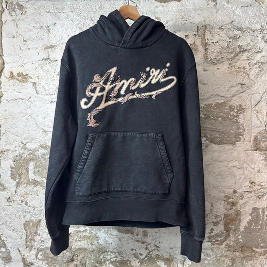 AMiri Vine Spellout Washed Black Hoodie Sz M