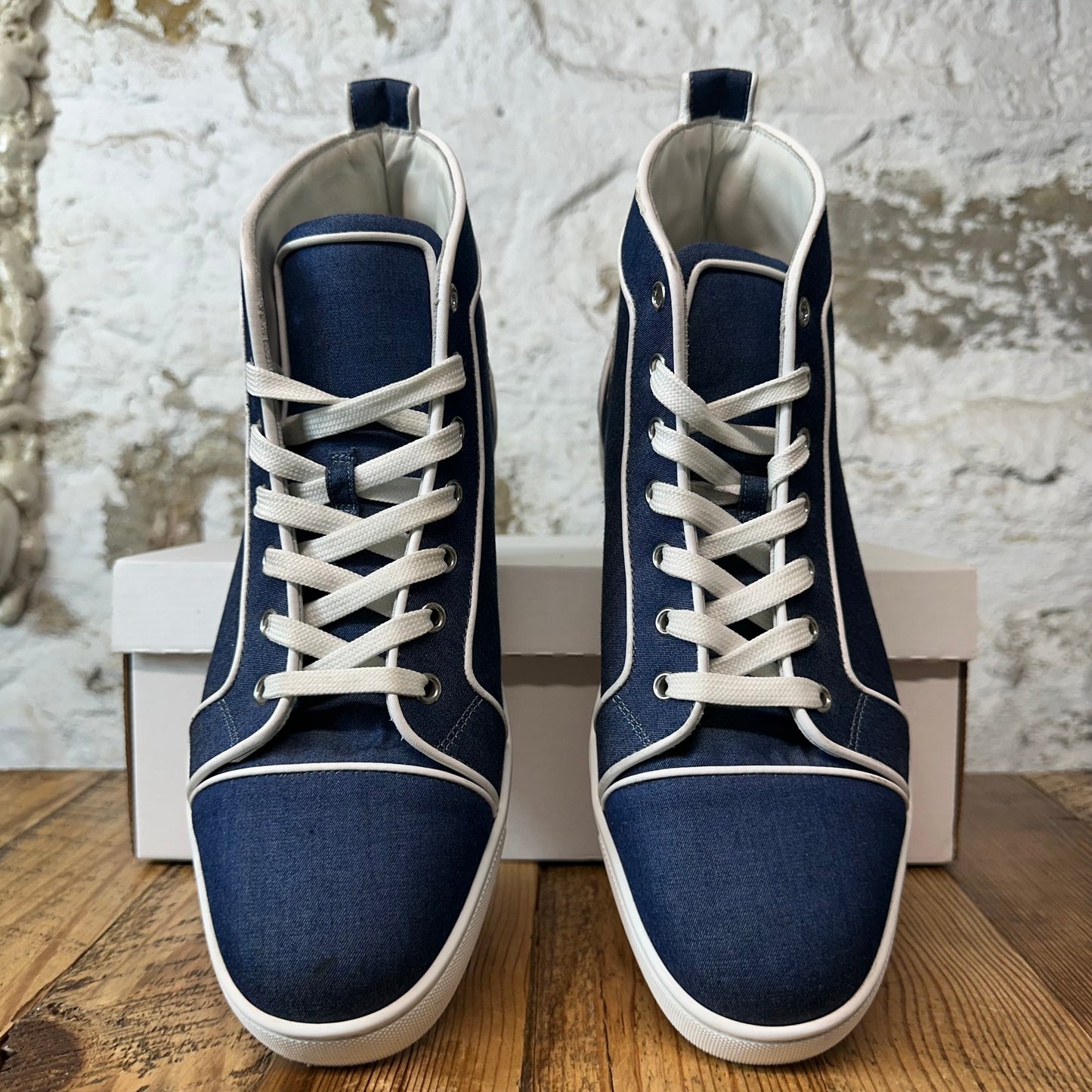 Christian Louboutin High White Navy Canvas Sneaker Sz 10 (43)