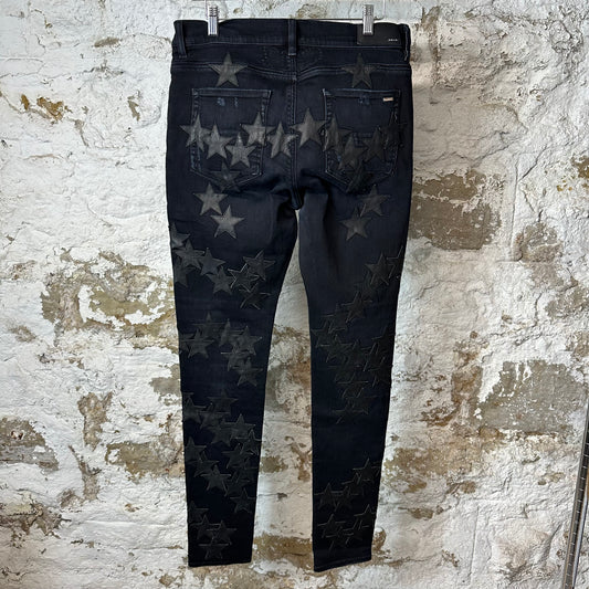 Amiri Chemist Back Leather Star Black Denim Jeans Sz 33
