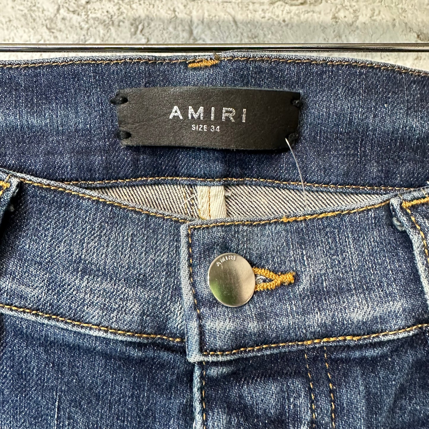 Amiri MX1 Orange Suede Dark Blue Denim Jeans Sz 34