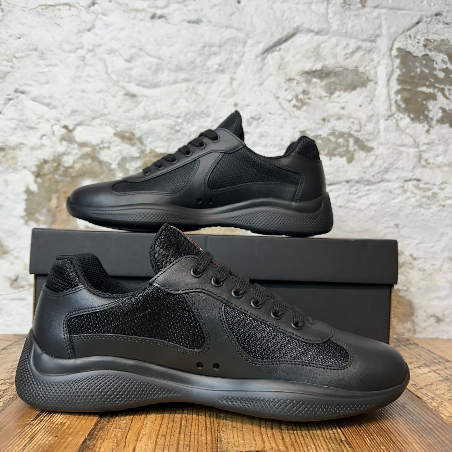 Prada Americas Cup Nero Leather Sneaker Sz 8 DS